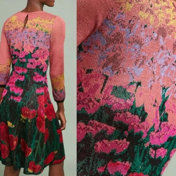 Anthropologie Aldomartins Lisse Knit Sweater Dress Floral Maximilist Bold XS - Picture 11 of 14